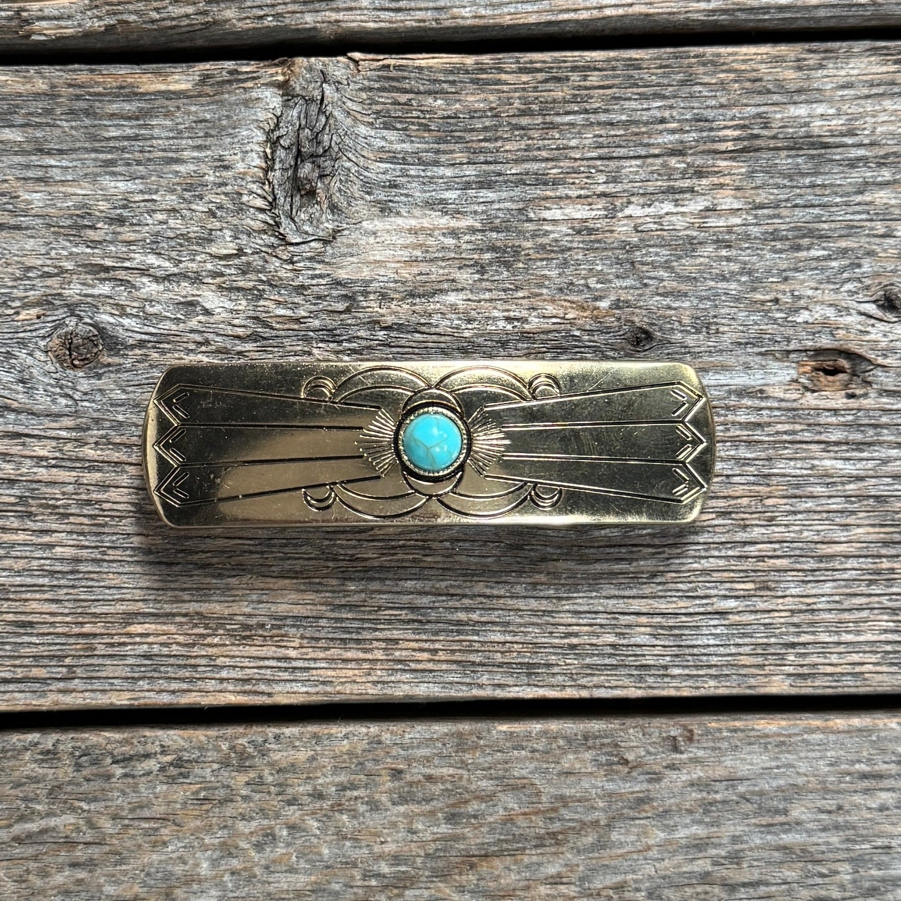 Gold Tone Fashion Turquoise Western Hair Barrette