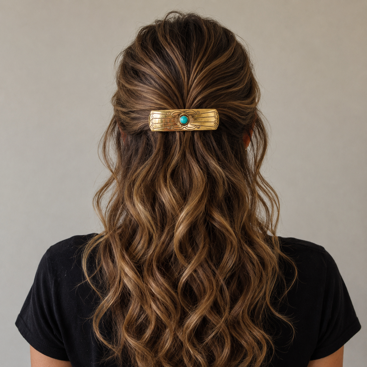 Gold Tone Fashion Turquoise Western Hair Barrette