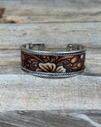 Wild West Silver Floral Fashion Cuff Bracelet - White Accented