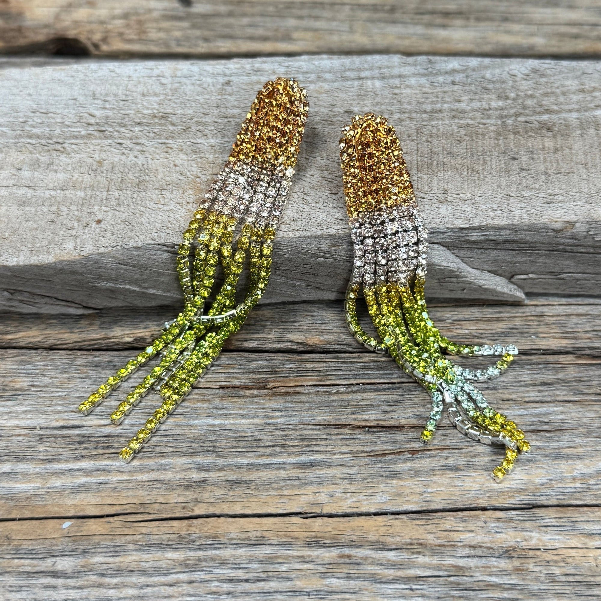 Orange. White and Green Rodeo Inspired Rhinestone Dangle Fashion Earrings