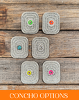 White Rectangle Rhinestone Rosette - Assorted Conchos