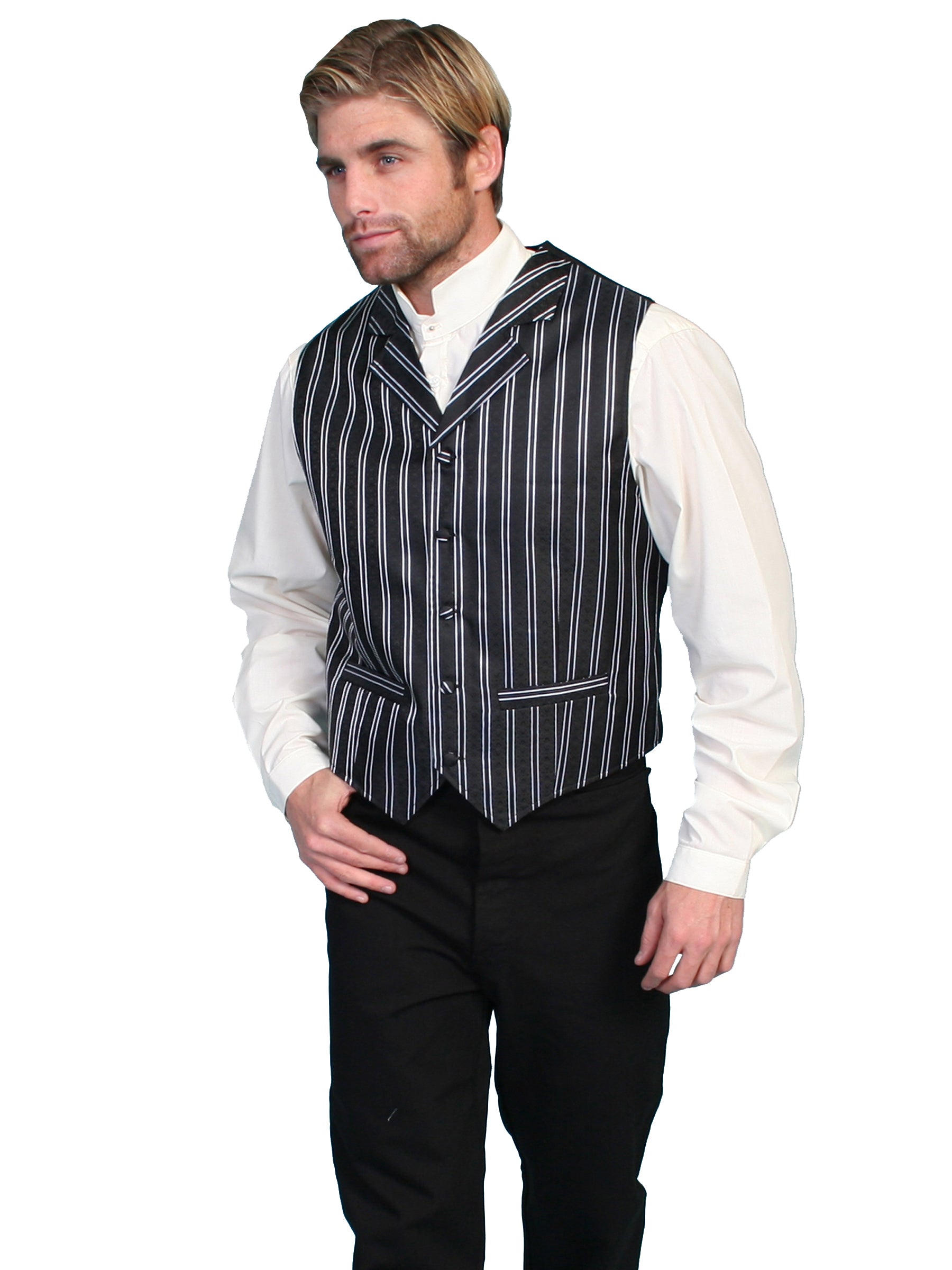 Black With White Pinstripe Vest (Plus)
