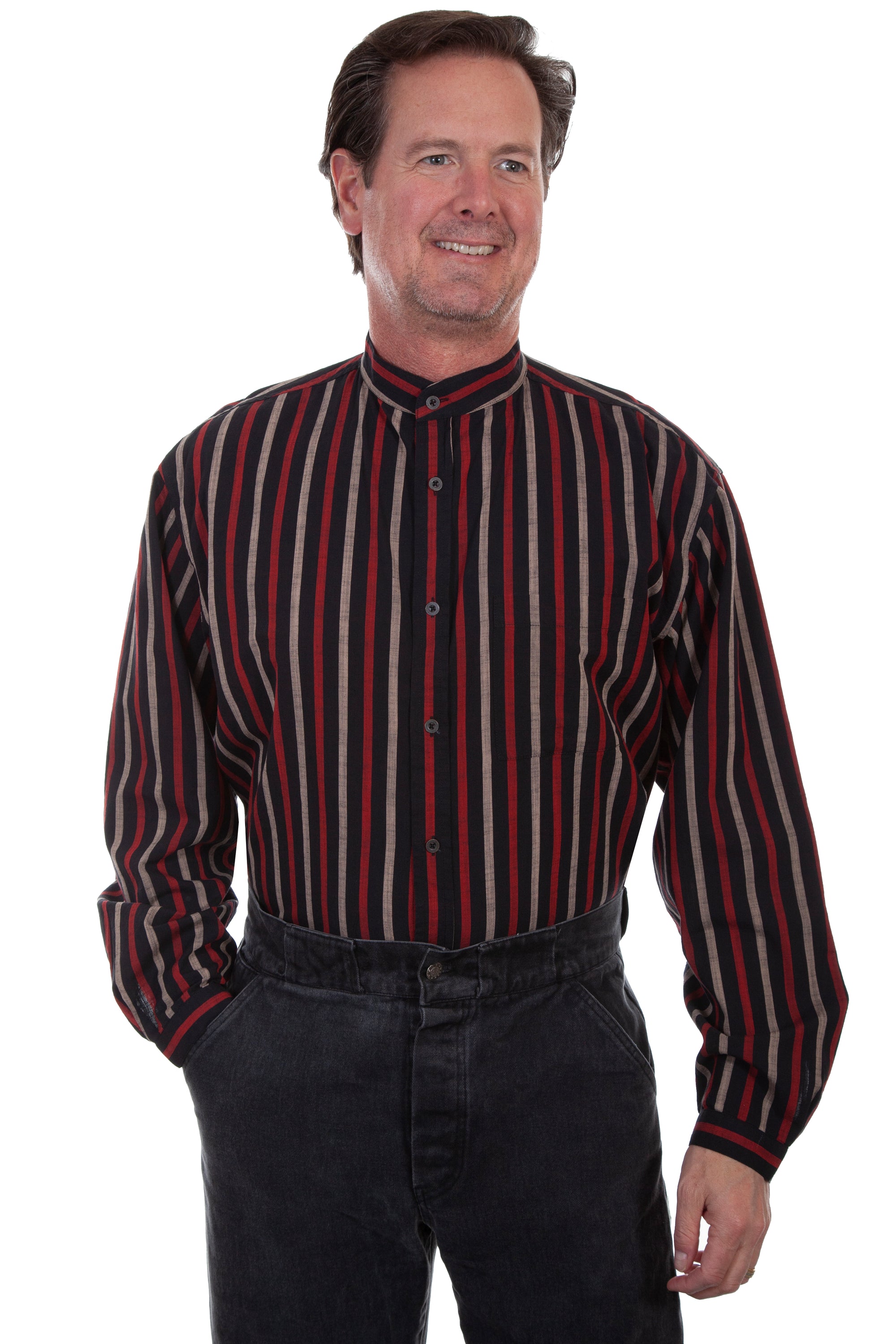 Stripe Button Front With Band Collar (Plus)