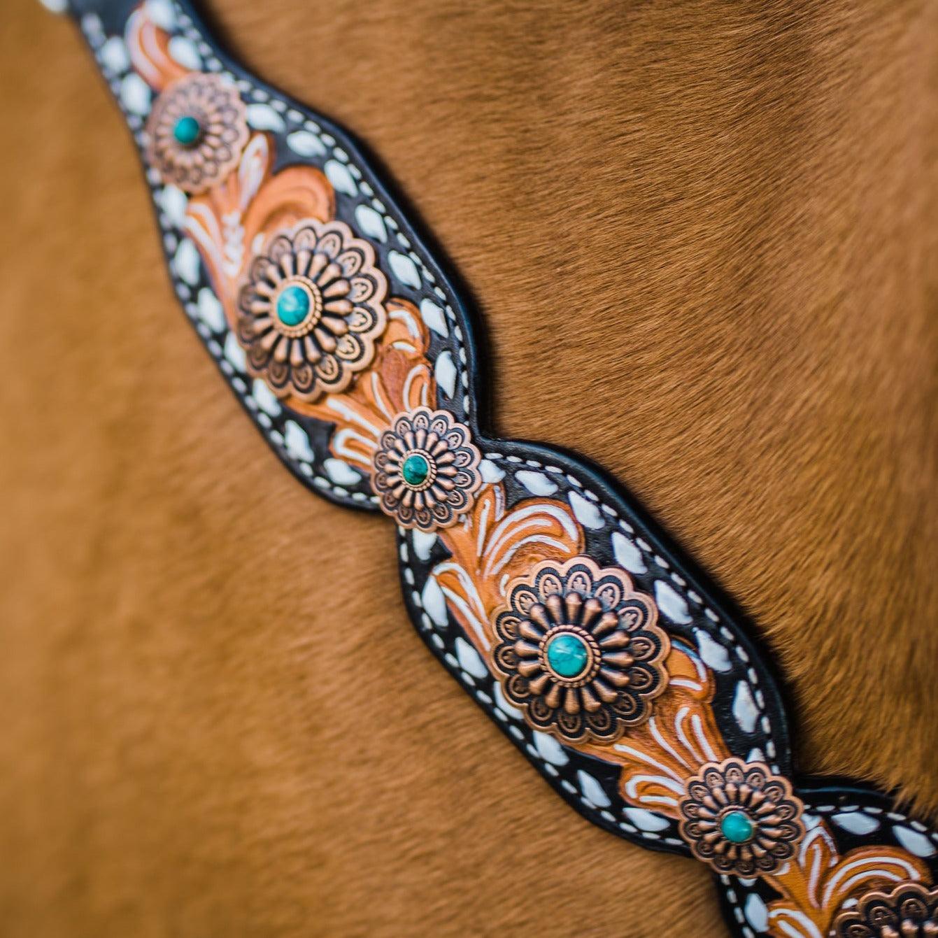 Classic Copper and Turquoise One Ear / Breastcollar Tack Set 