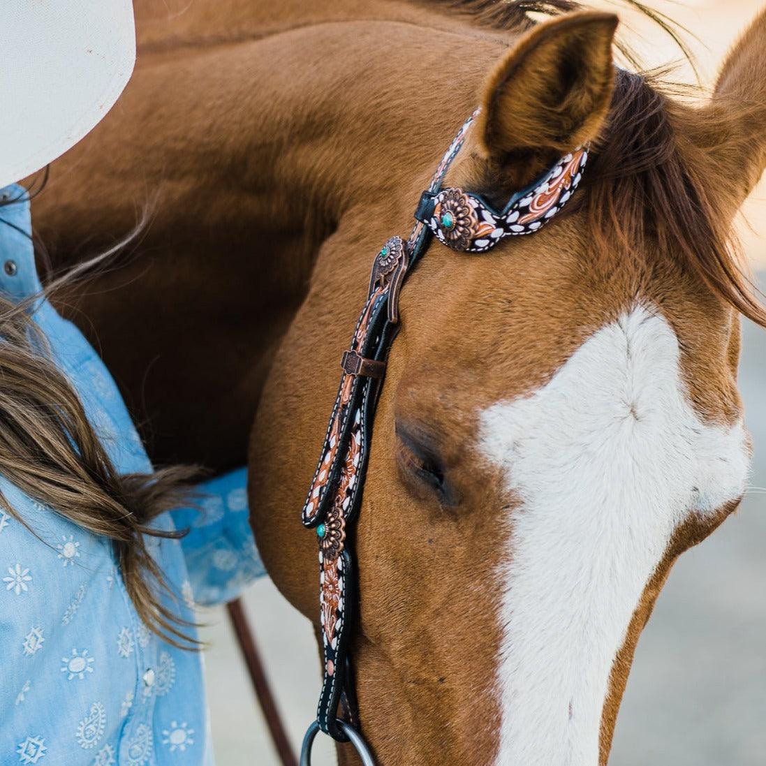 Classic Copper and Turquoise One Ear / Breastcollar Tack Set 