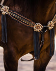 Two Tone Leather - Brass Studded Gold Browband / Breastcollar Tack Set 