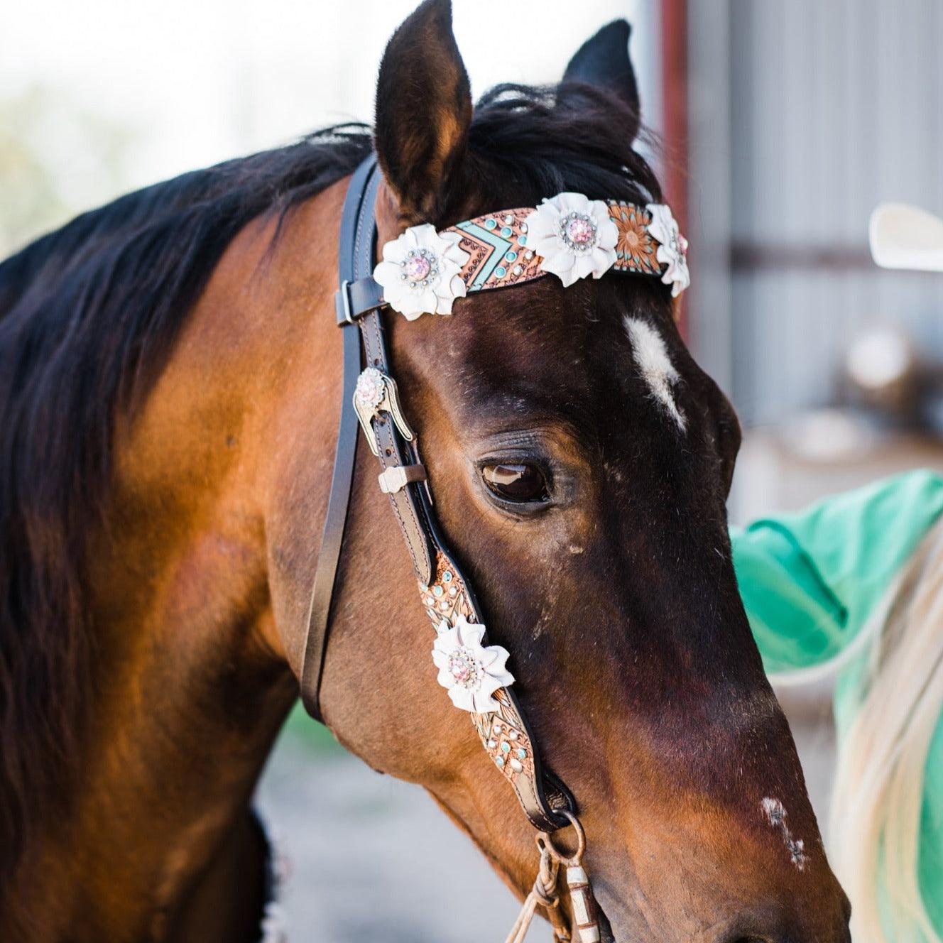 Two Tone Floral Pink and White Browband/ Breastcollar Tack Set 
