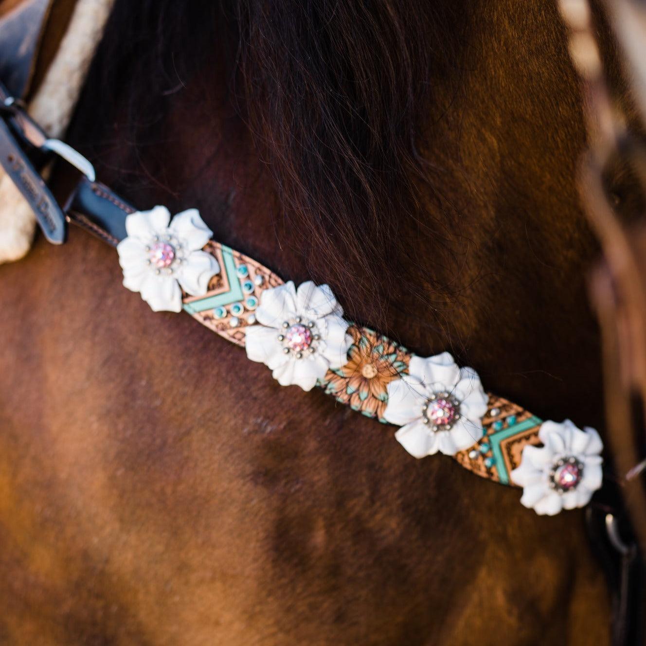 Two Tone Floral Pink and White Browband/ Breastcollar Tack Set 