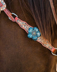 Rust Triangle Turquoise Flower One Ear/ Breastcollar Tack Set 