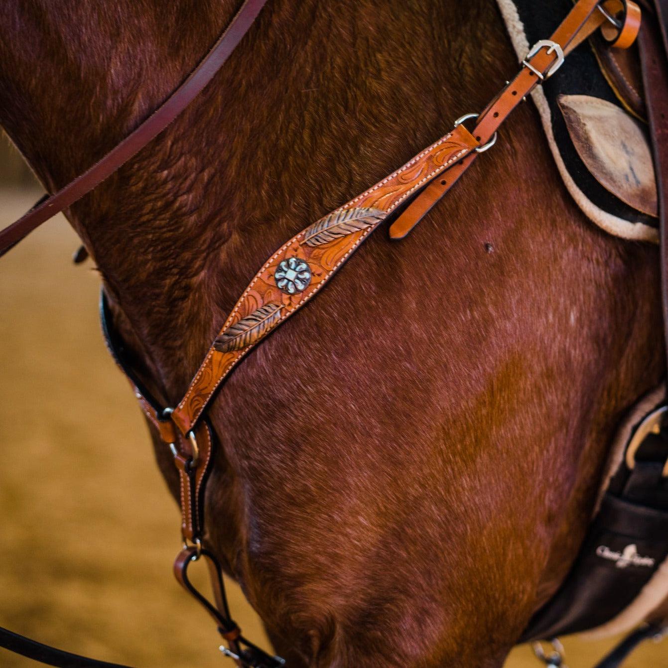 Light Oil V Brow Turquoise and Copper Browband &amp; Breastcollar Tack Set 