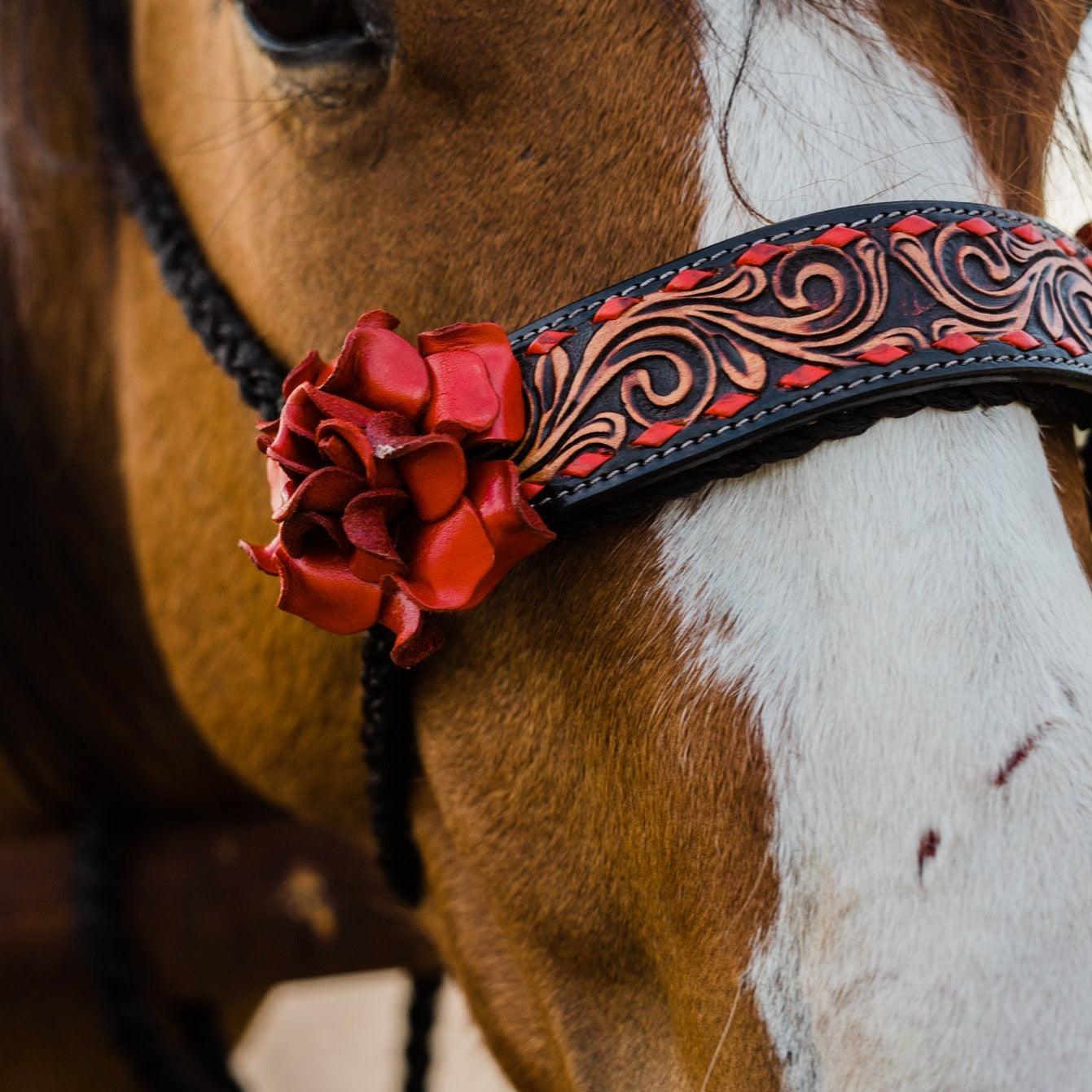 Black Mule Tape Halter - Red Rose 