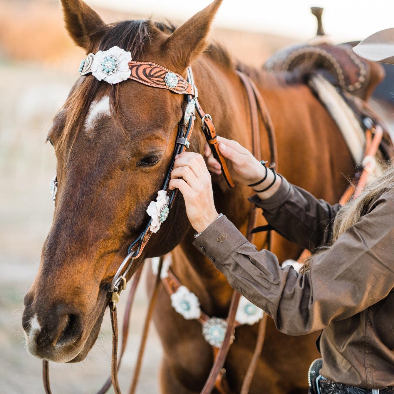 Zebra Turquoise and White Browband / Breastcollar Tack Set 