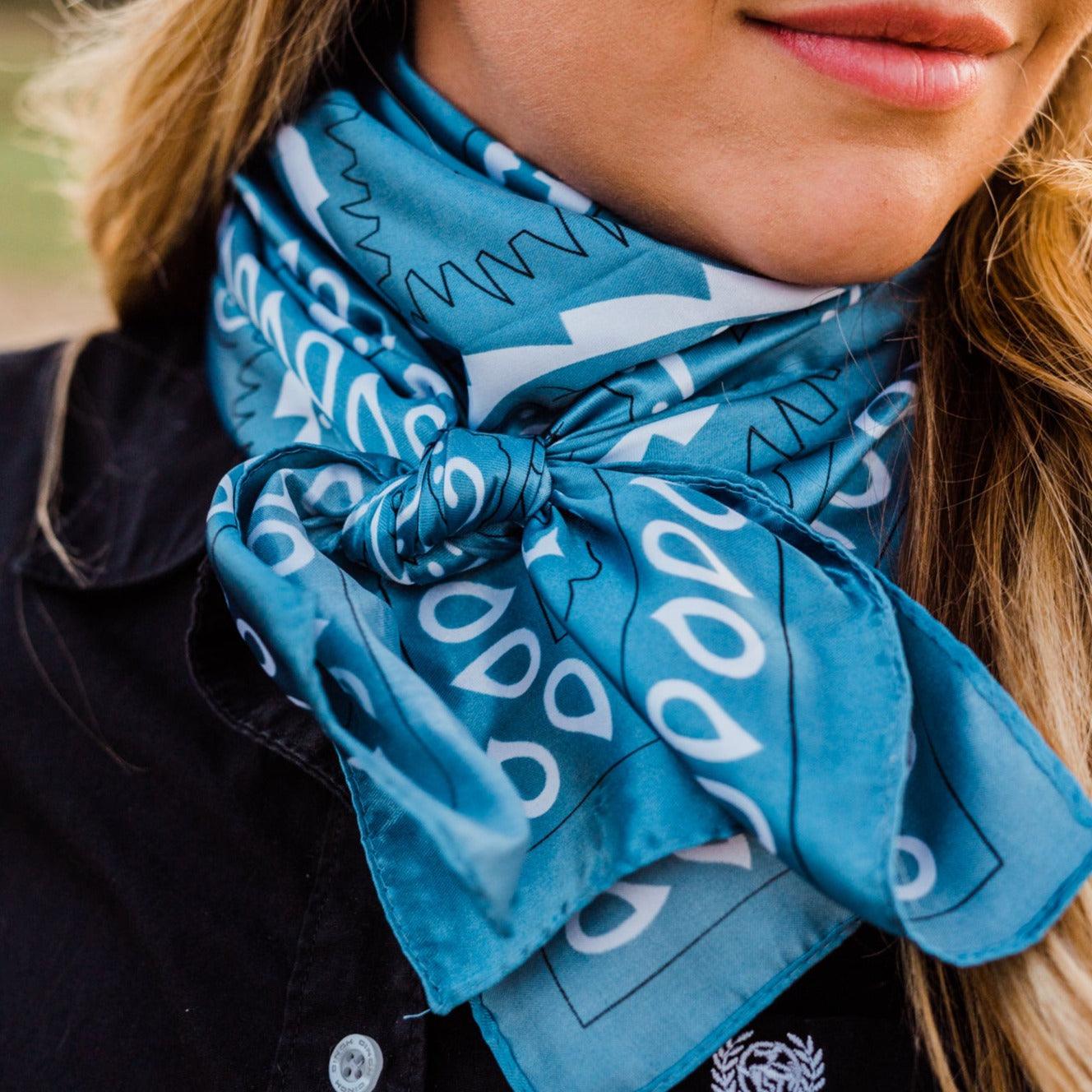 35X35"  Blue &amp; White Paisley Wild Rag / Scarf WR3414