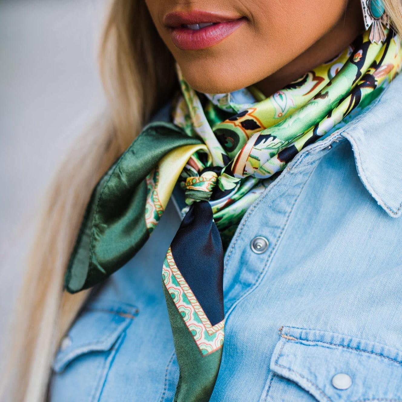 35X35"  Green Floral Paisley Wild Rag / Scarf WR174