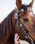 Dark Oil Floral Copper Dot & Turquoise Browband Headstall / Breastcollar Tack Set 