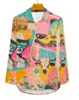 Baha Ranch Pop Western Retro Cowgirl Collage Button Up Blouse