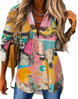 Baha Ranch Pop Western Retro Cowgirl Collage Button Up Blouse