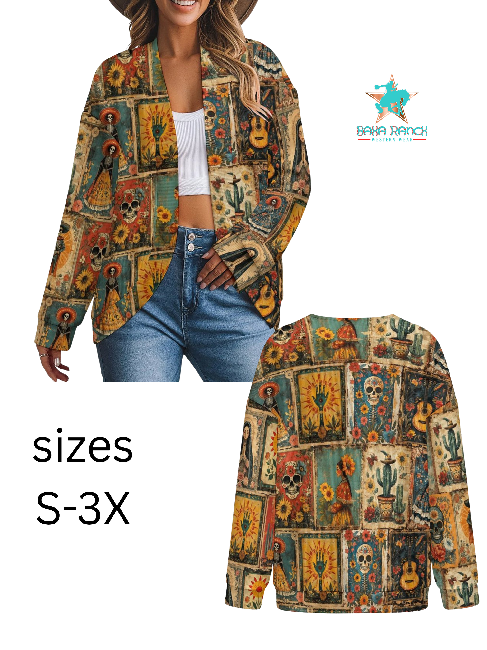 Baha Ranch Dia de las Muertes Drop Shoulder Cardigan