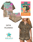 Baha Ranch Retro Pop Western Leopard Desert Cowgirl Satin Pajamas