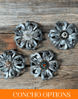 Silver Lotus Leather Flowers - 1" Crystal Conchos - Options