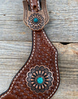Medium Basketweave Spur Straps - Copper Flower Western Conchos 