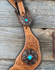 Light Floral Spur Straps - Copper Fleur-De-Lis Western Conchos 