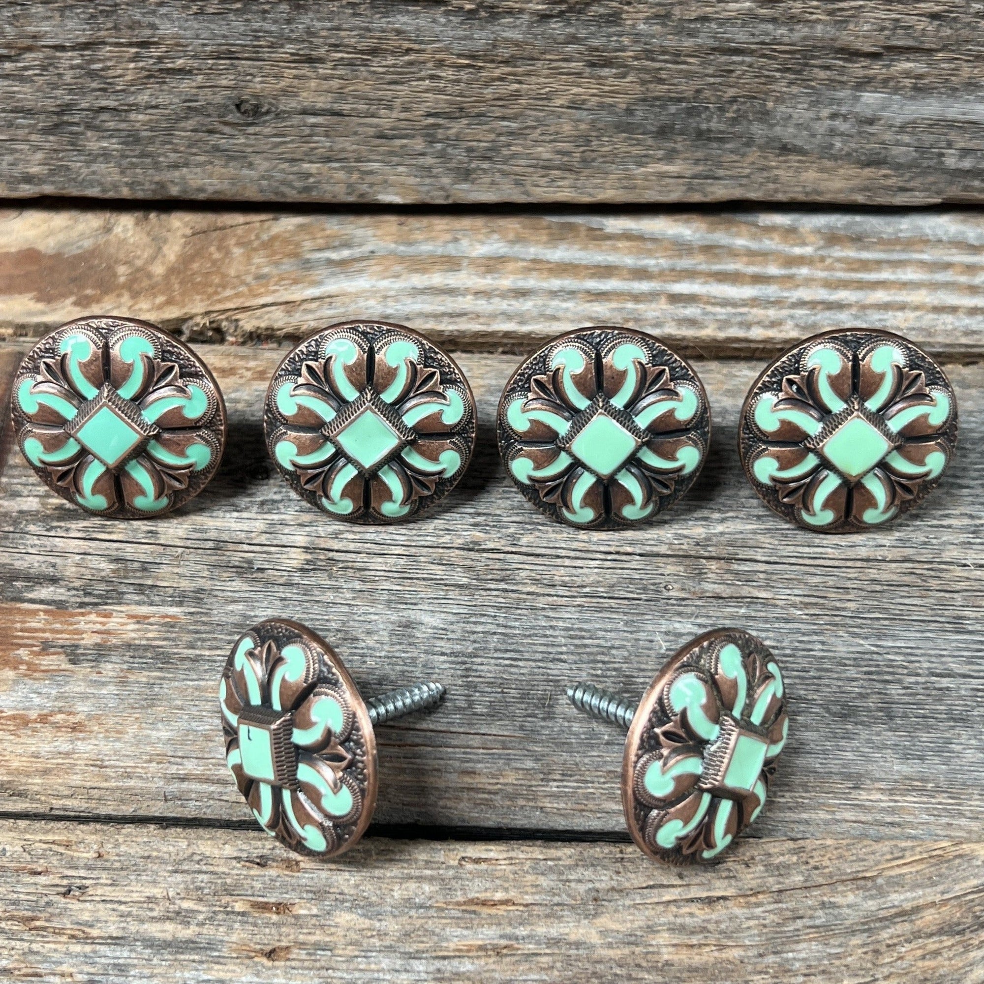 Copper Turquoise Fleur De Lis Saddle Set SSW120