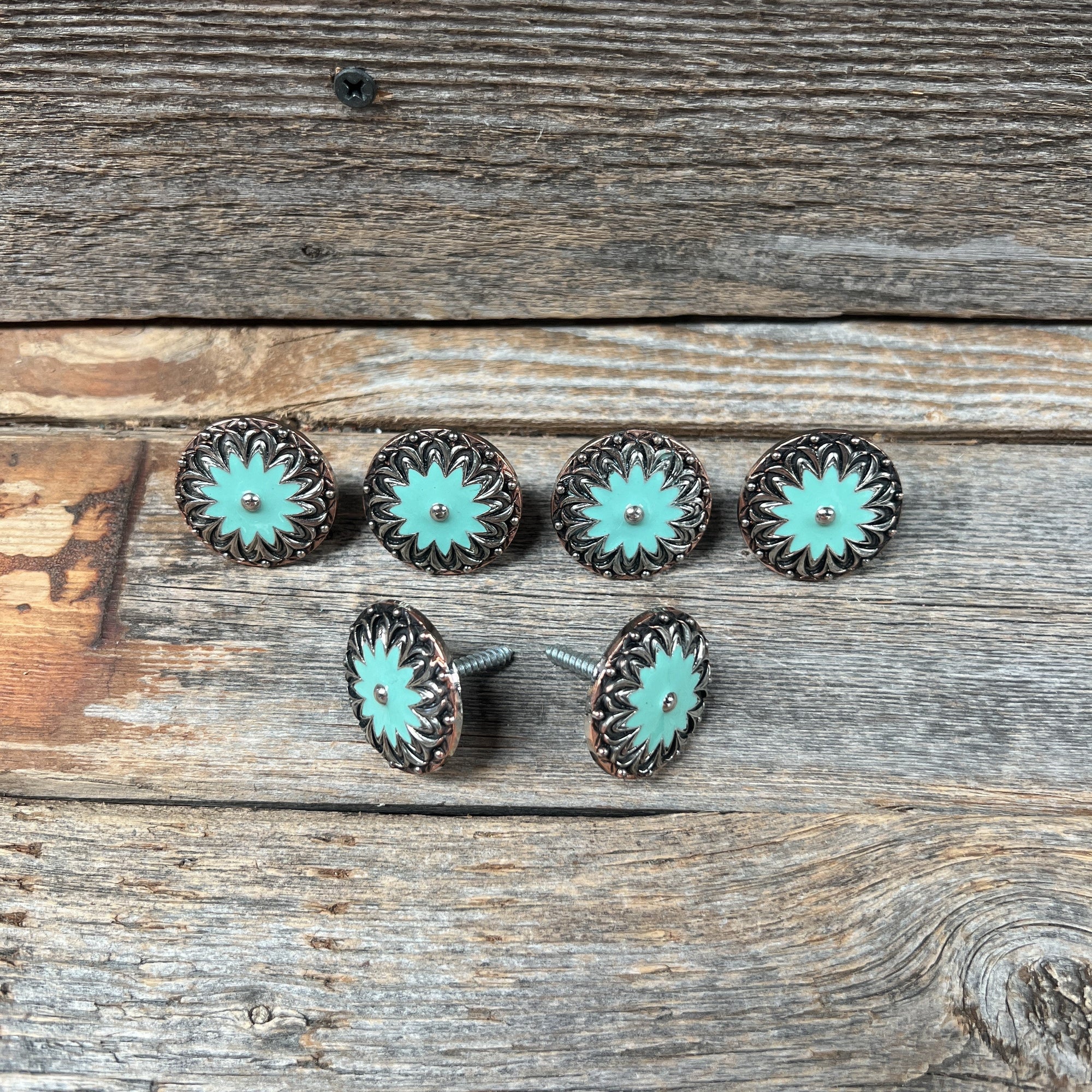 Copper &amp; Antique Silver Turquoise Flower Western Concho W122