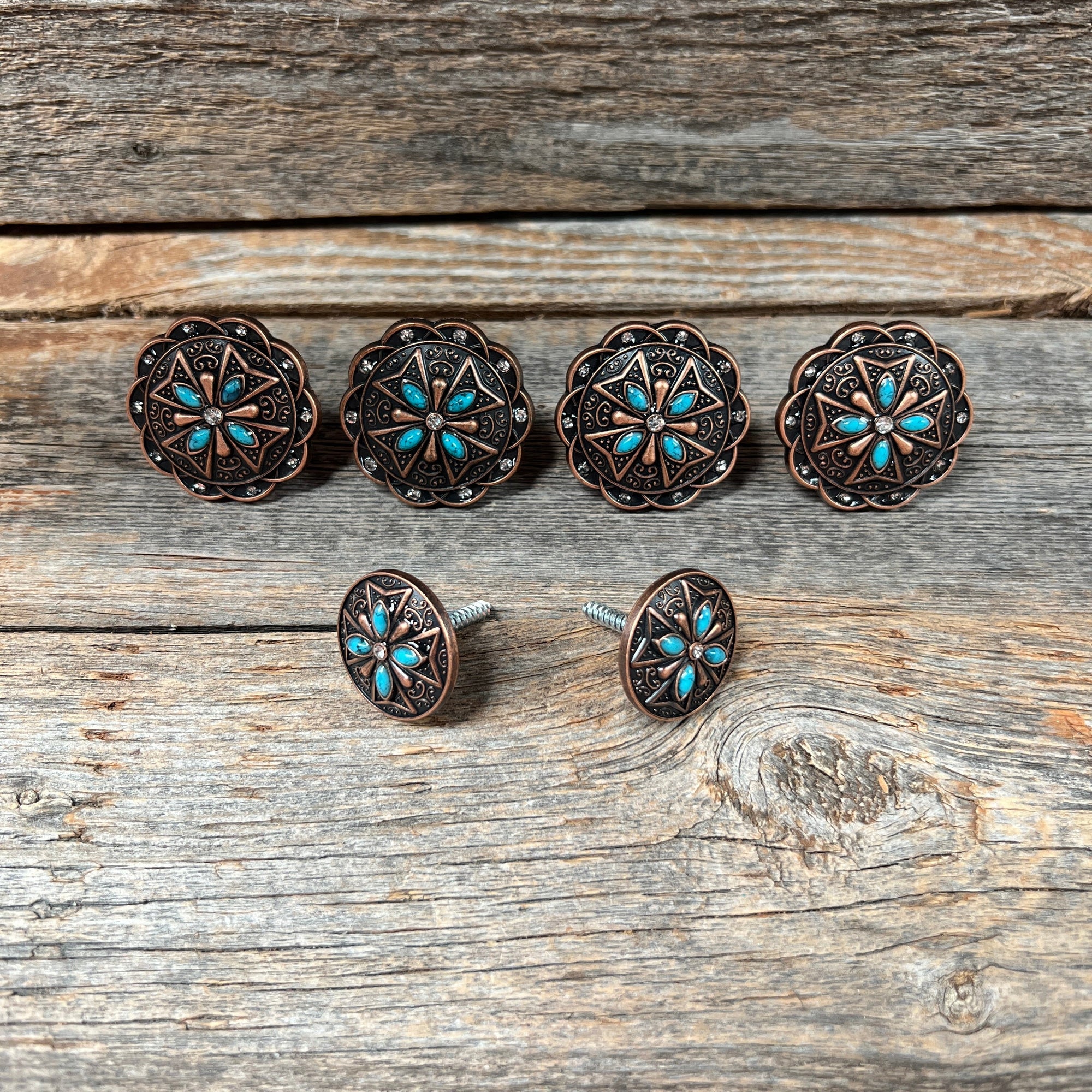 Copper Turquoise &amp; Clear Crystal Western Concho W138