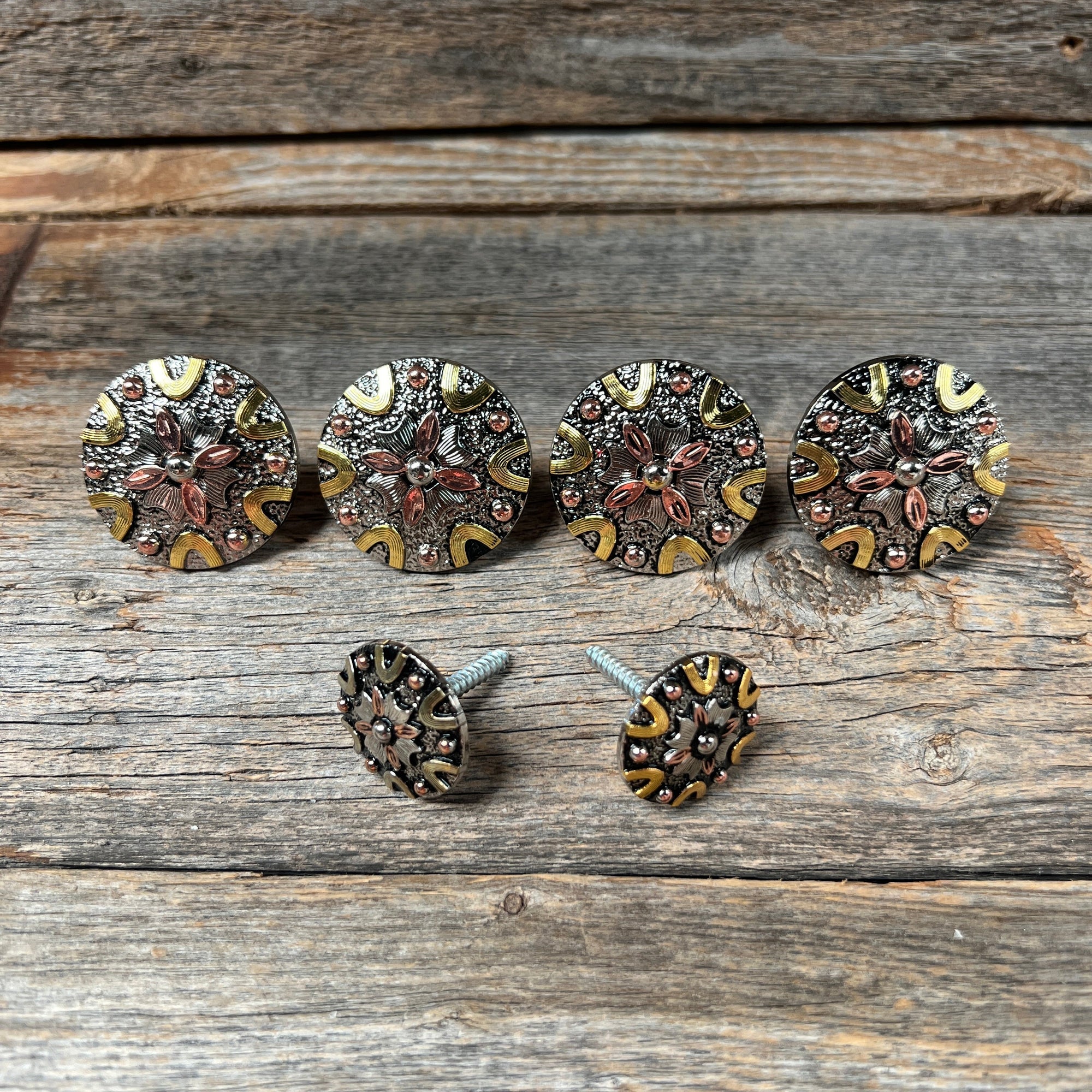 Floral Dots Antique Silver Western Concho W147