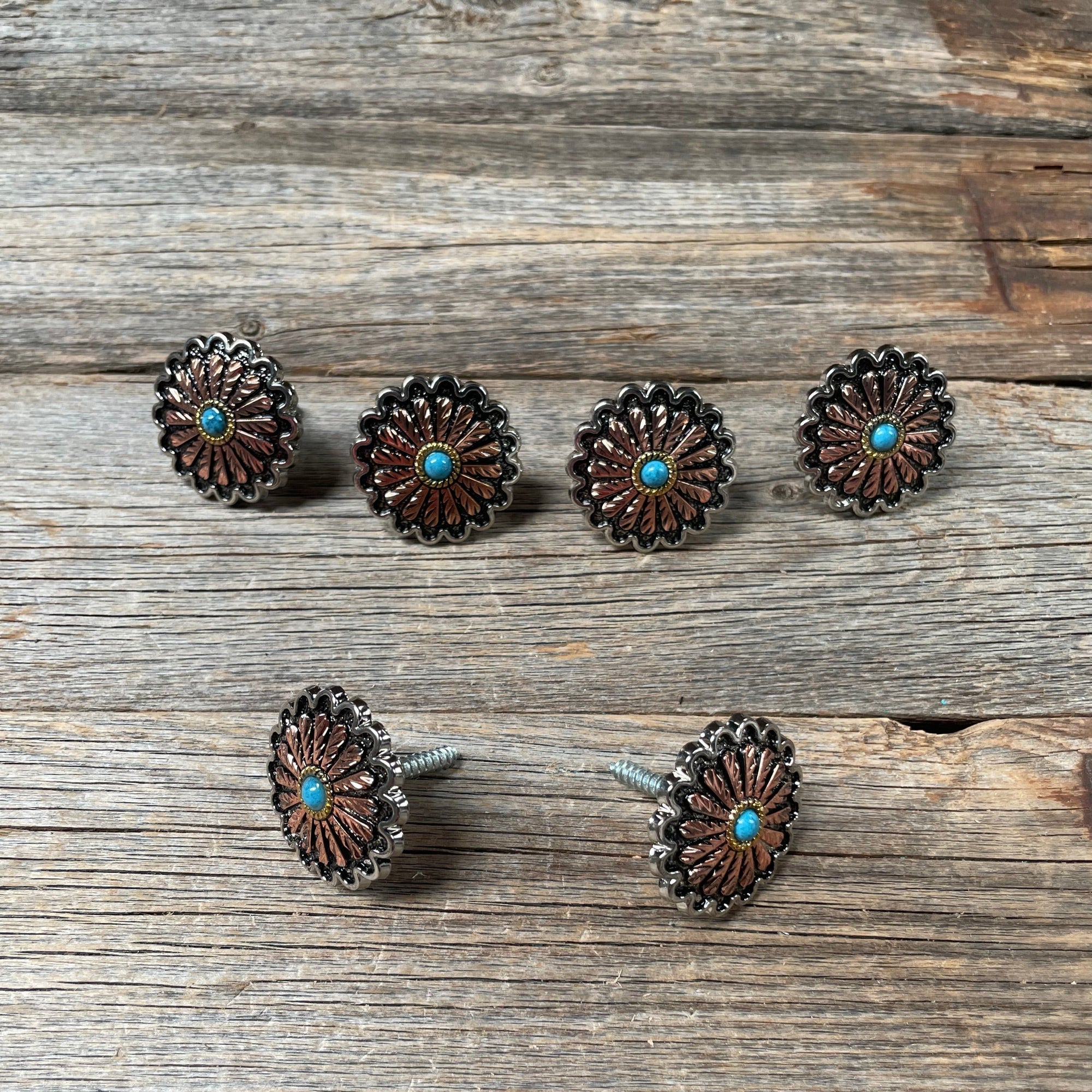 Antique Silver and Copper Floral Western Concho W220