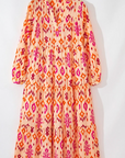 Western Abstract Geometric Long Sleeve Maxi Dress