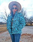 All Turquoise Women's Puffy Bomber Jacket
