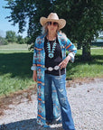 Baha Ranch Teal Aztec Long Shirt Dress Duster