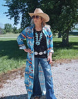 Baha Ranch Teal Aztec Long Shirt Dress Duster
