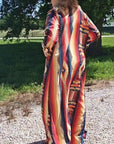 Baha Ranch Colores De Mexico Southwestern Aztec Serape Long Sleeve Shirt Dress Duster