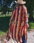 Baha Ranch Colores De Mexico Southwestern Aztec Serape Long Sleeve Shirt Dress Duster
