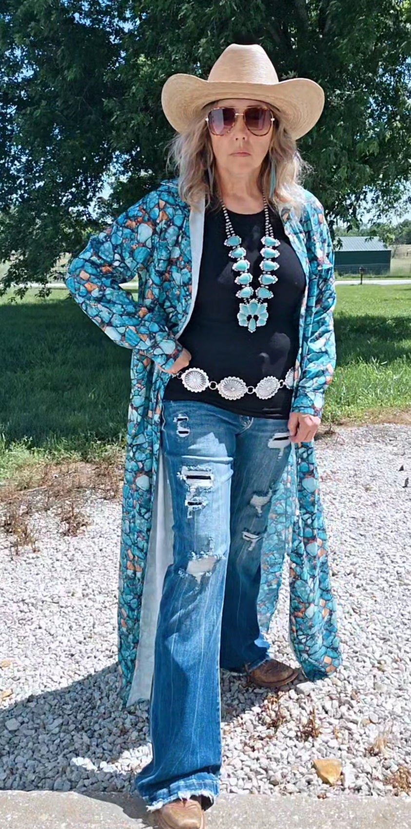 Baha Ranch All Turquoise Long Duster Dress
