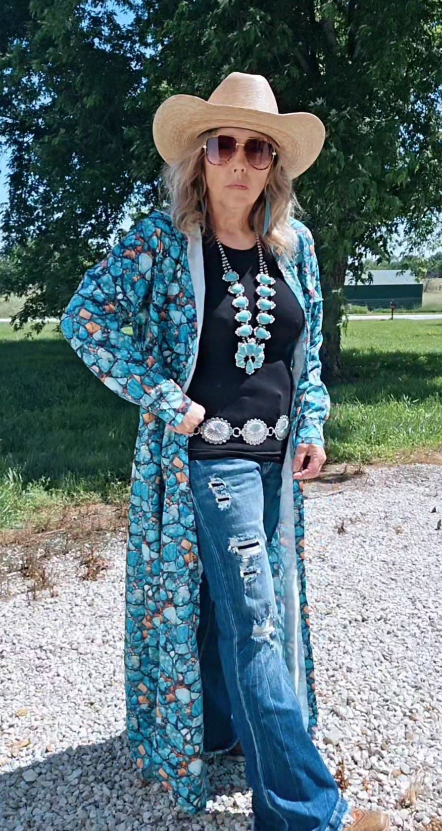 Baha Ranch All Turquoise Long Duster Dress