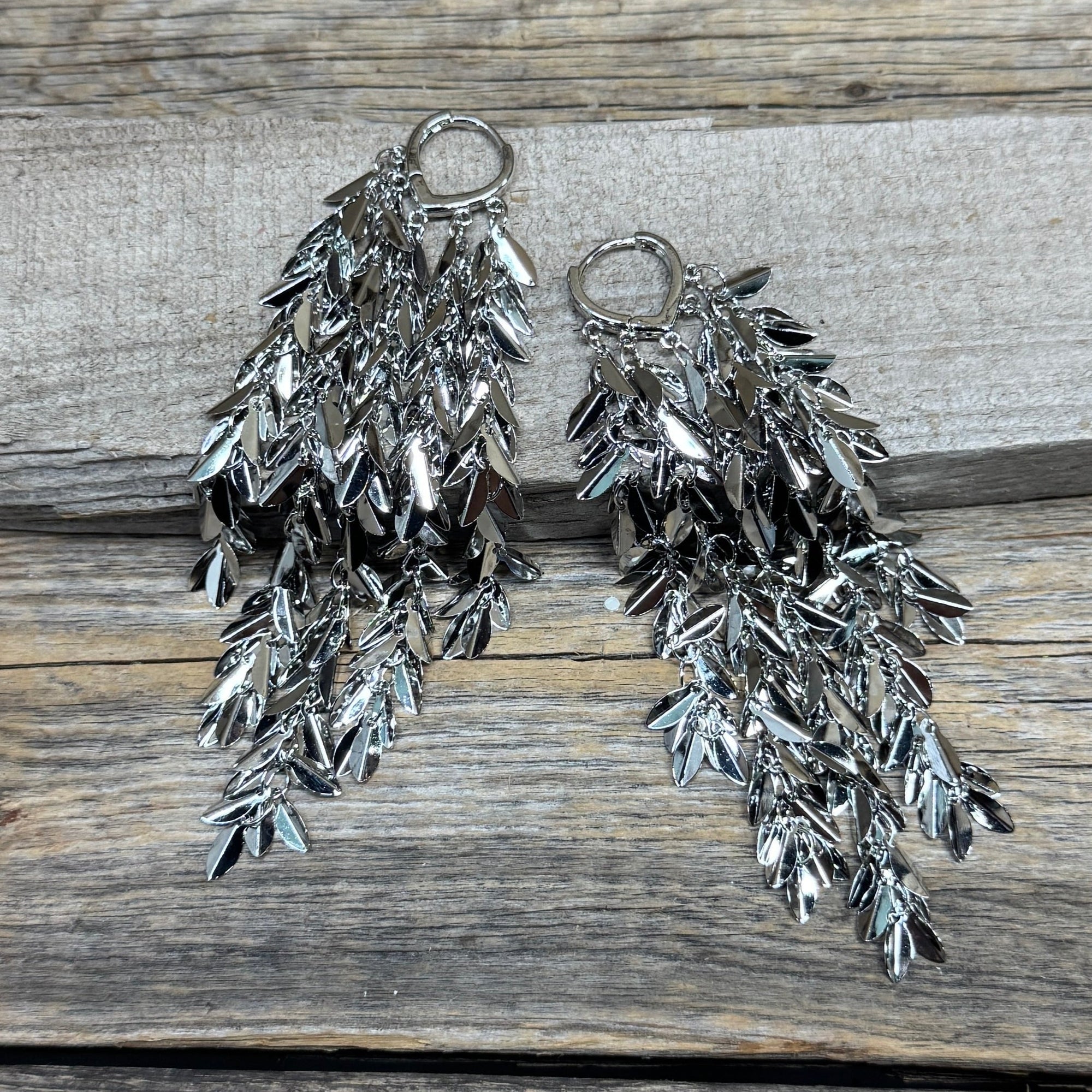 Dusty Trails Silver Long Leaves Dangle Fashion Earrings