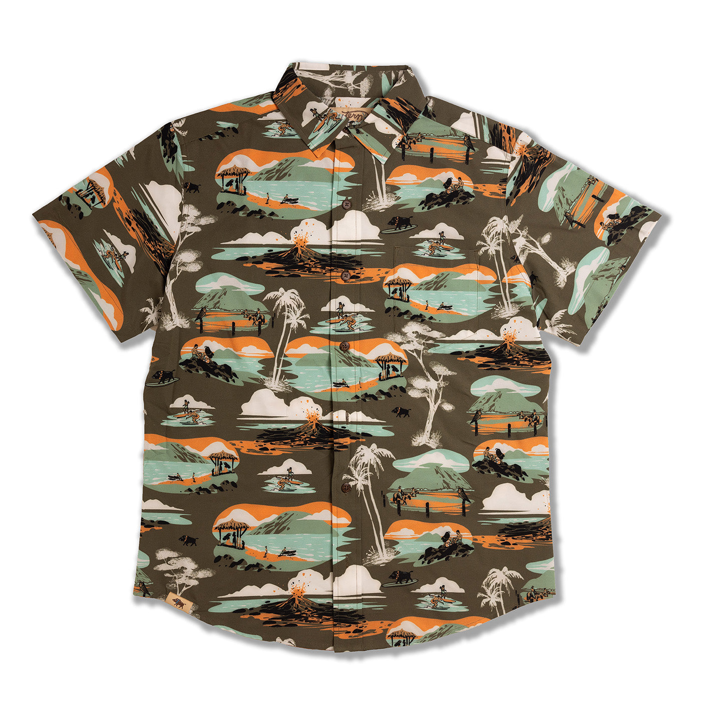 Mauka To Makai Print Recycled Polyester Hawaiian Aloha Shirt With UPF Protection
