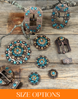 Copper Teal, Champagne Crystal Conchos Sizes from 1"-3" and Buckles