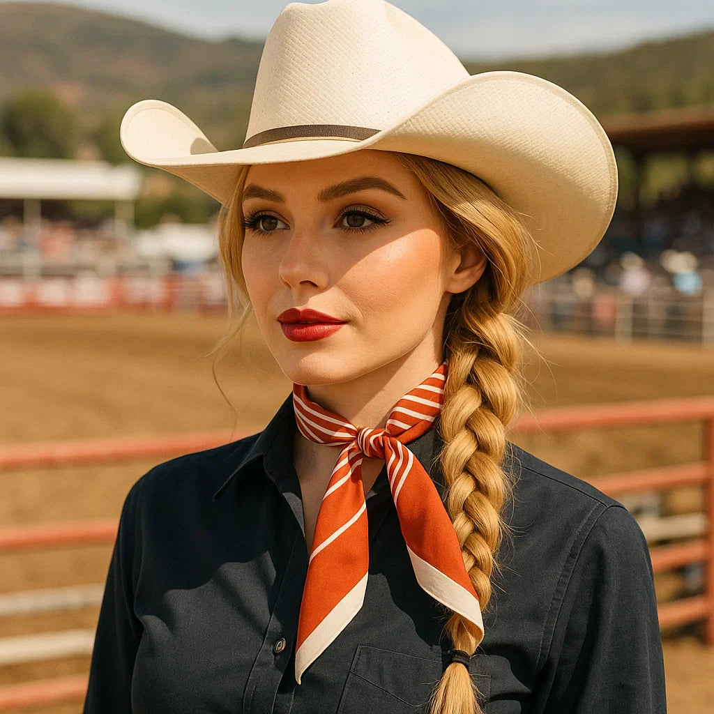 Burnt Orange and Cream Western Skinny Mini Wild Rag Scarf / Cowgirl Necktie 