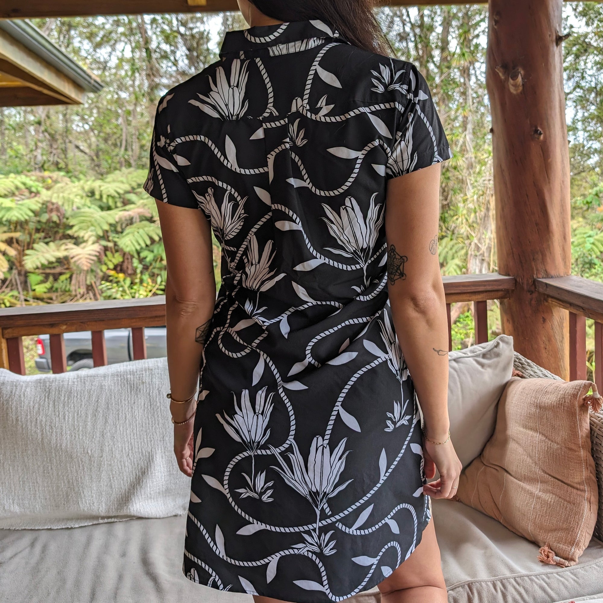 Floral Ti Leaf Pareu Dresses In Sustainable Polyester Elastane Blend For Comfort