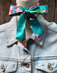 Turquoise and Pink Western Skinny Mini Wild Rag Scarf / Cowgirl Necktie 