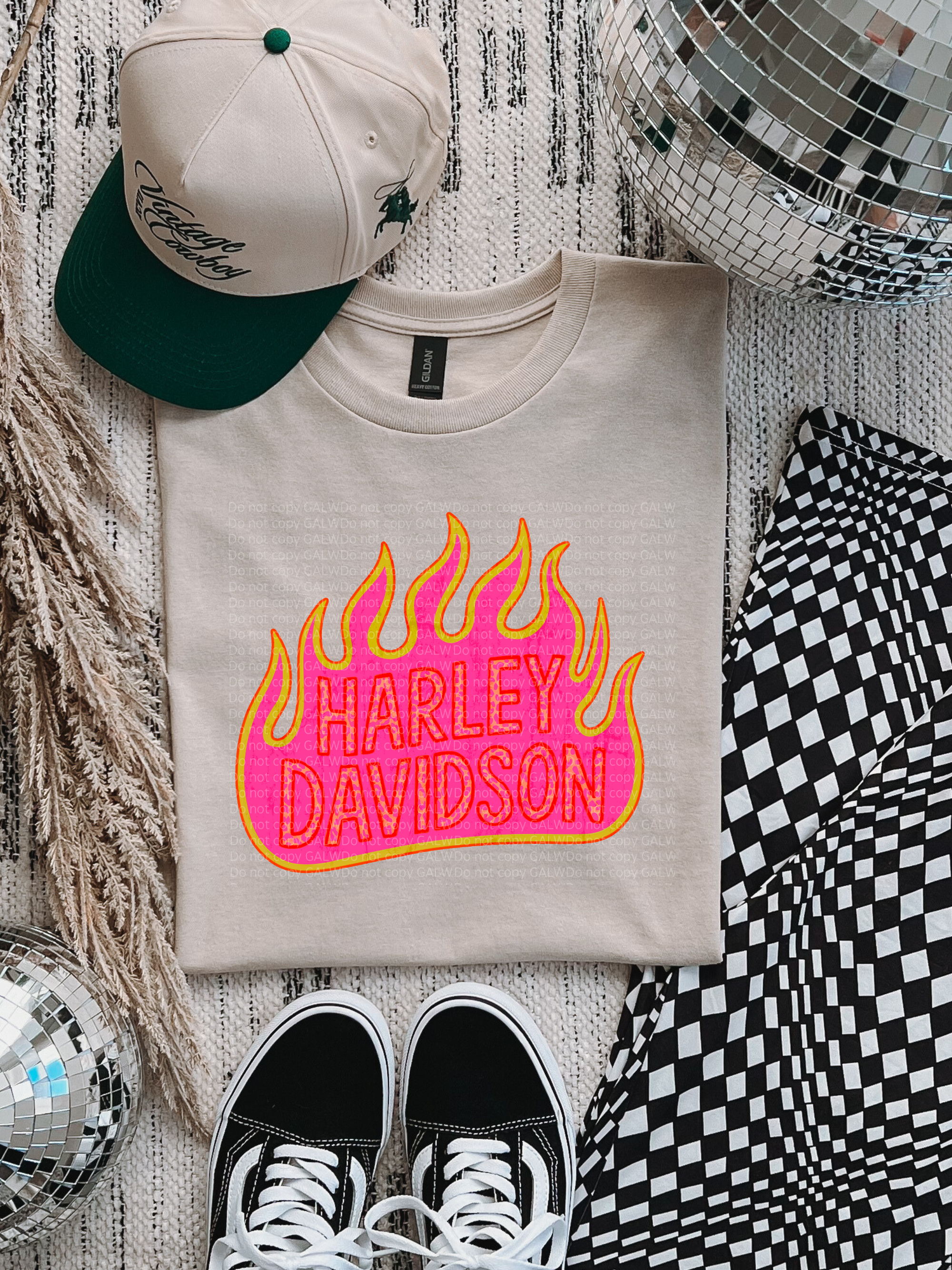 Harley HOT PINK &amp; LIME GREEN FLAME tee or sweatshirt