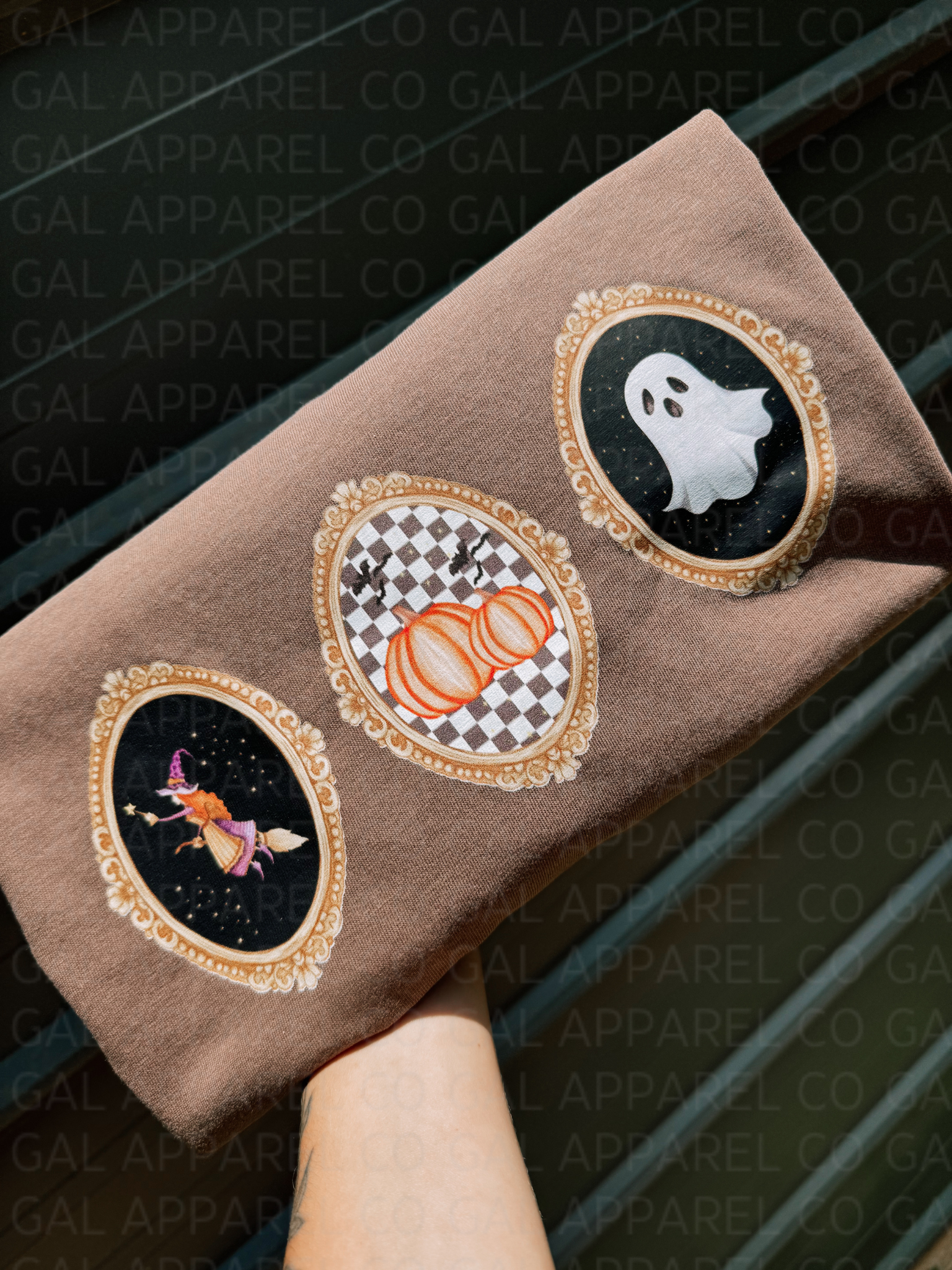 Witch pumpkin &amp; ghost vintage picture frame tee or sweatshirt