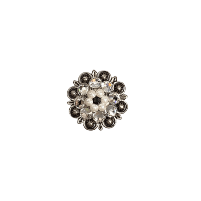 Jet, Pearl &amp; Clear Antique Silver 1.25" European Crystal Concho
