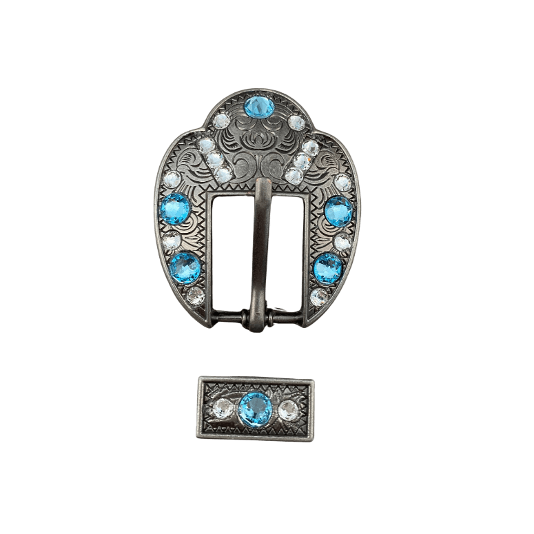 Aqua &amp; Clear Antique Silver European Crystal Fancy Buckle