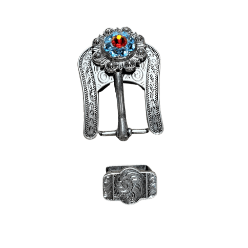 Tie Dye Antique Silver European Crystal Buckle Keeper Set